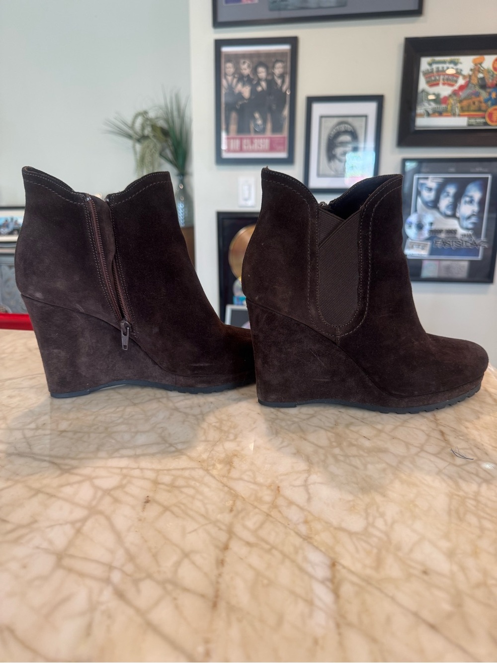 Van Eli Dark Brown Suede Wedge Ankle Booties